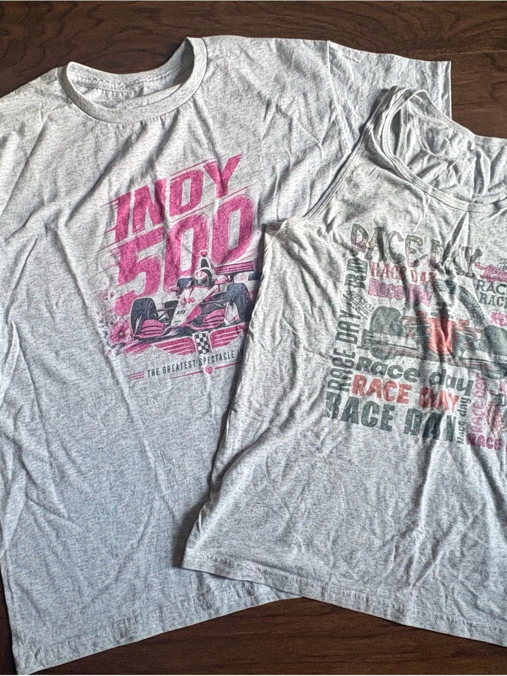 Gray Indy 500 Graphic Tee with Pink Racing Print